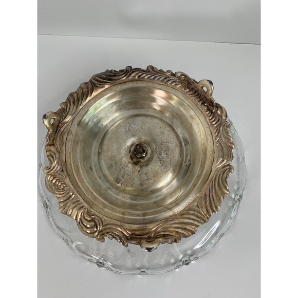 VTG Crown Hallmark Silverplate Lazy Susan 6988 Farmhouse Glass Cake Plate 12.5" - Picture 5 of 8